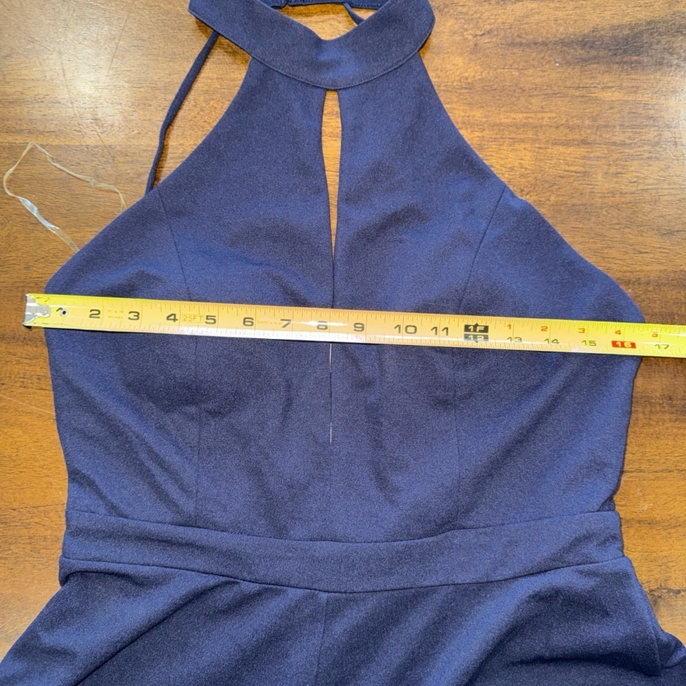 Charlotte Russe Womens Navy Halter Romper 1 Piece Shorts Backless Slit Chest L - Picture 9 of 12